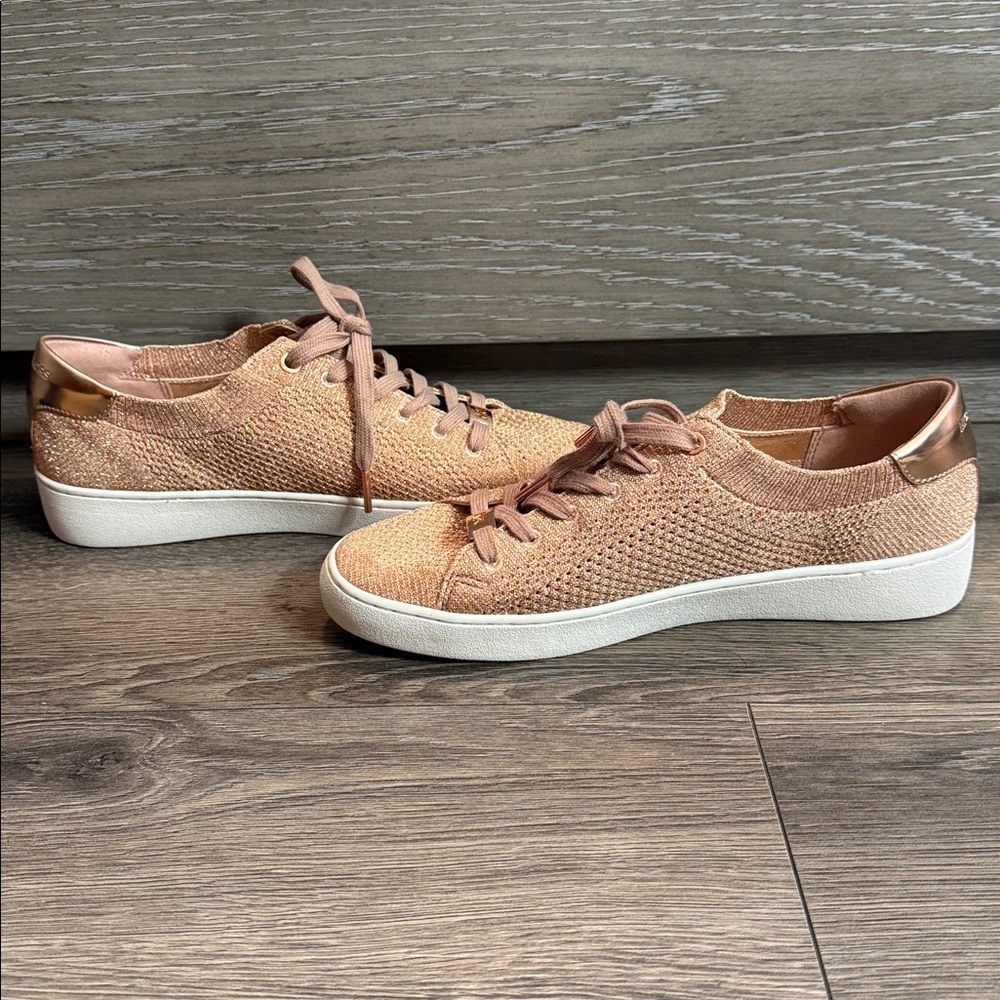 Women Michael Kors Rose Gold Textured Sneakers - Picture 7 of 9